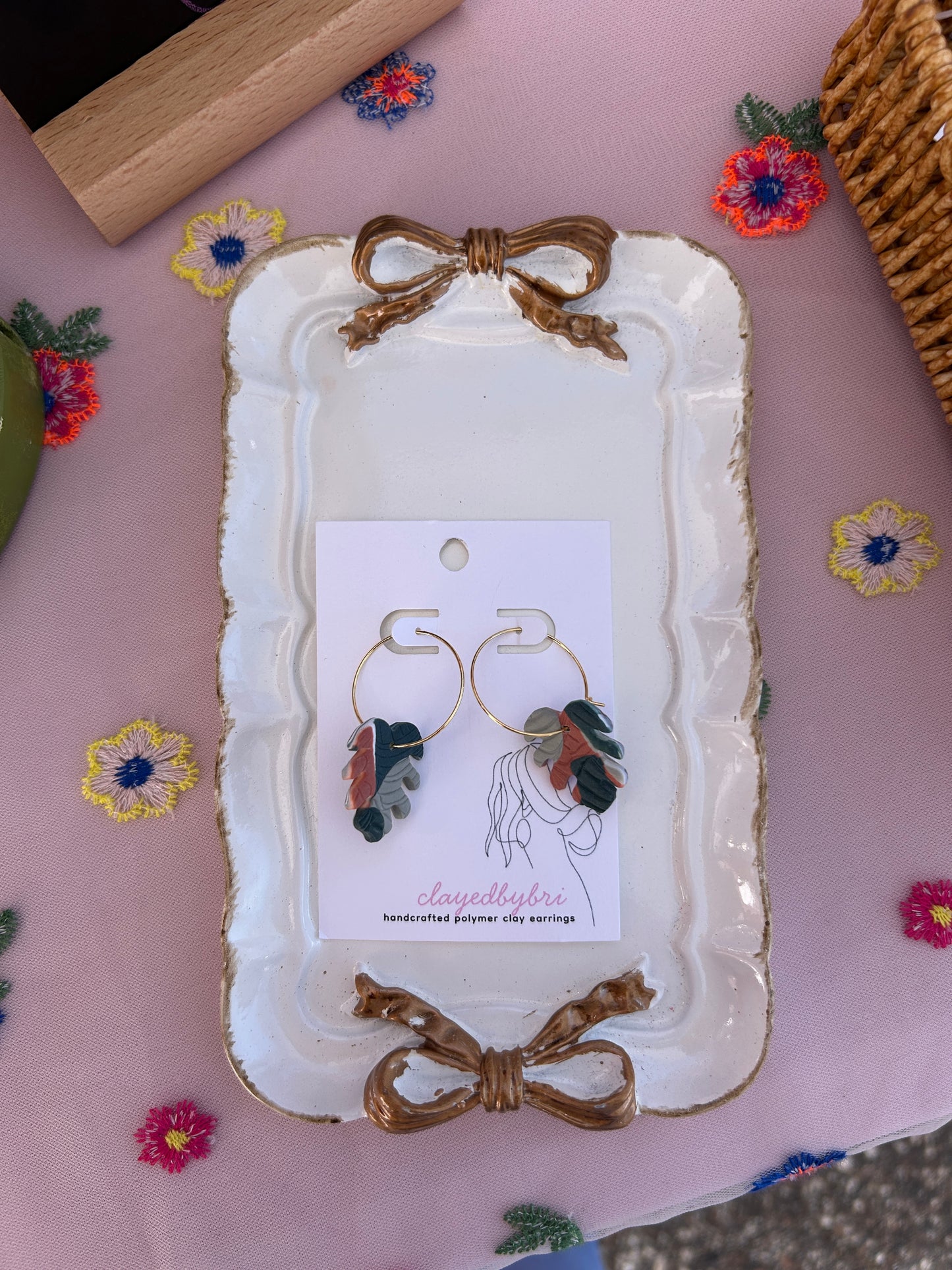 Monstera Leaf Patterned Hoops