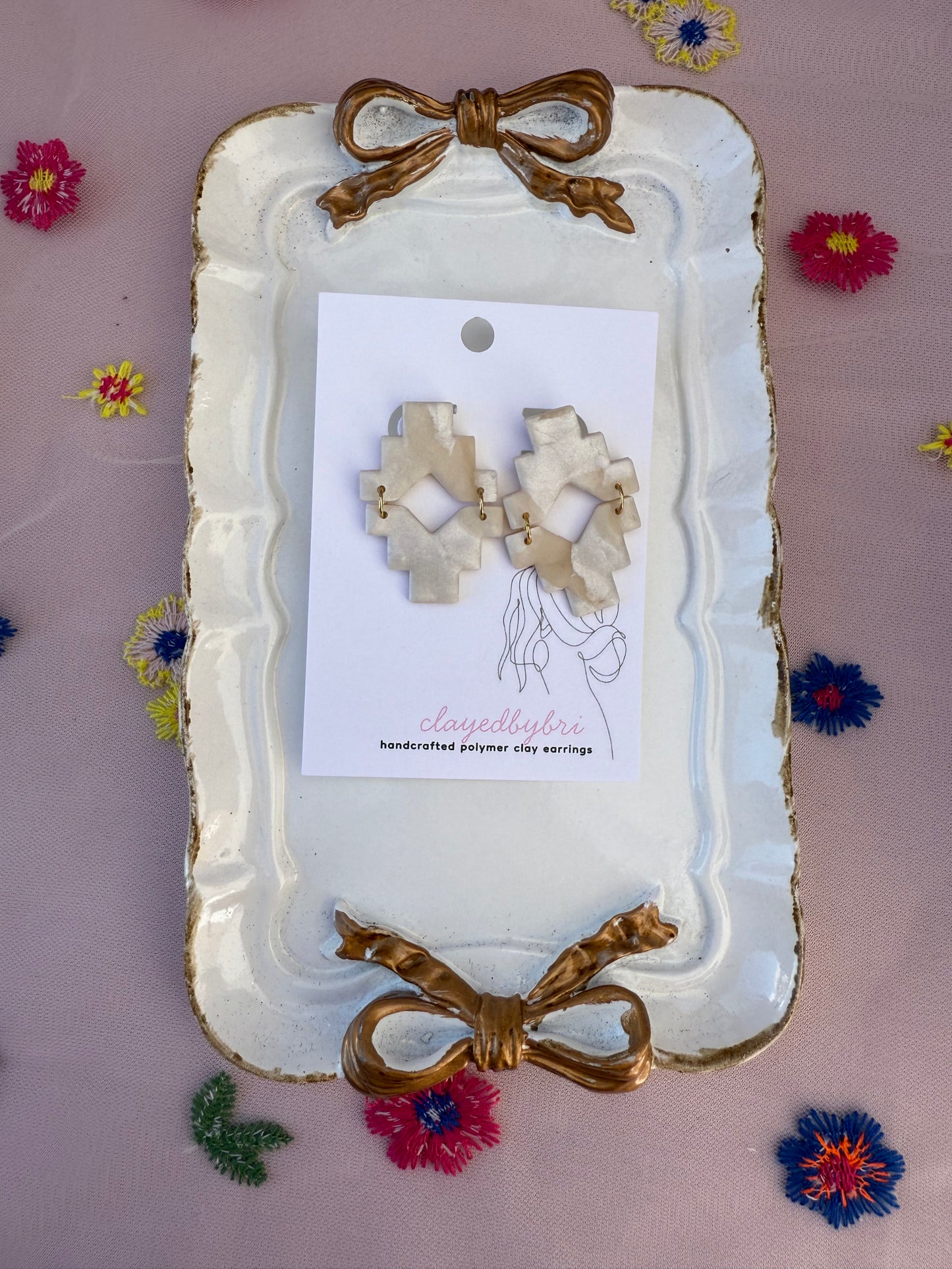 White & Brown Marbled Aztec Dangles