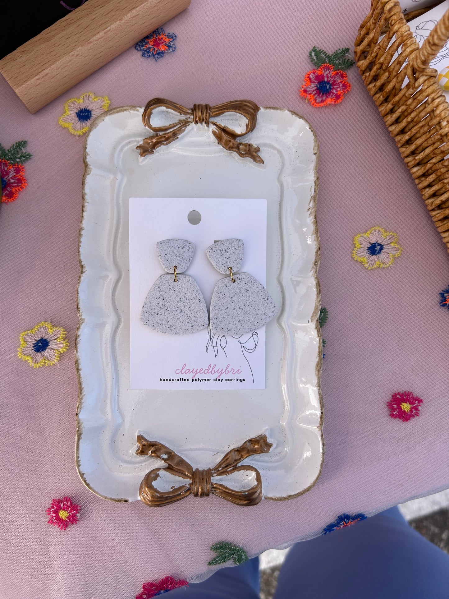 White Speckled Dangle Earrings