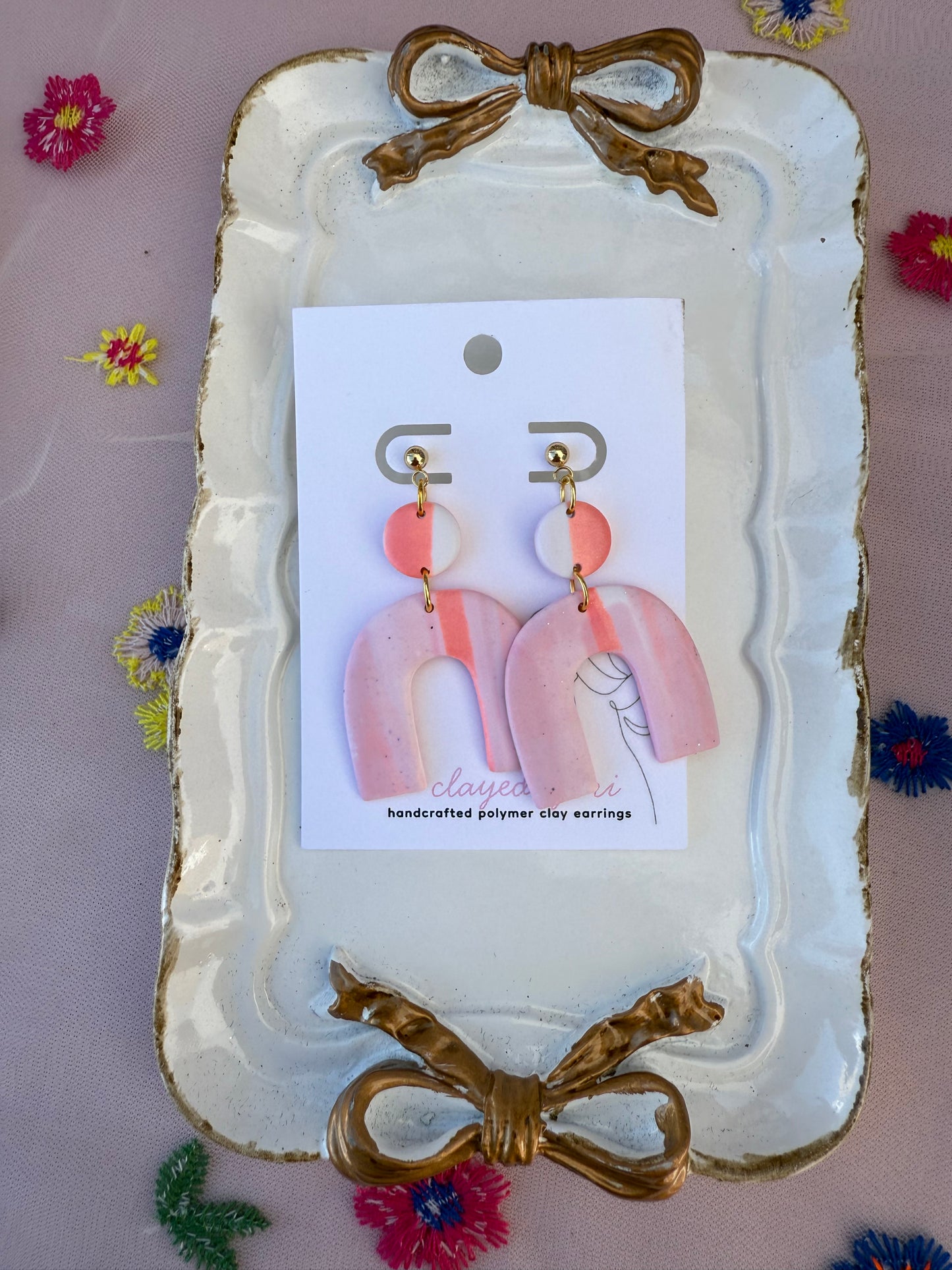 Pink and White Marbled Dangles