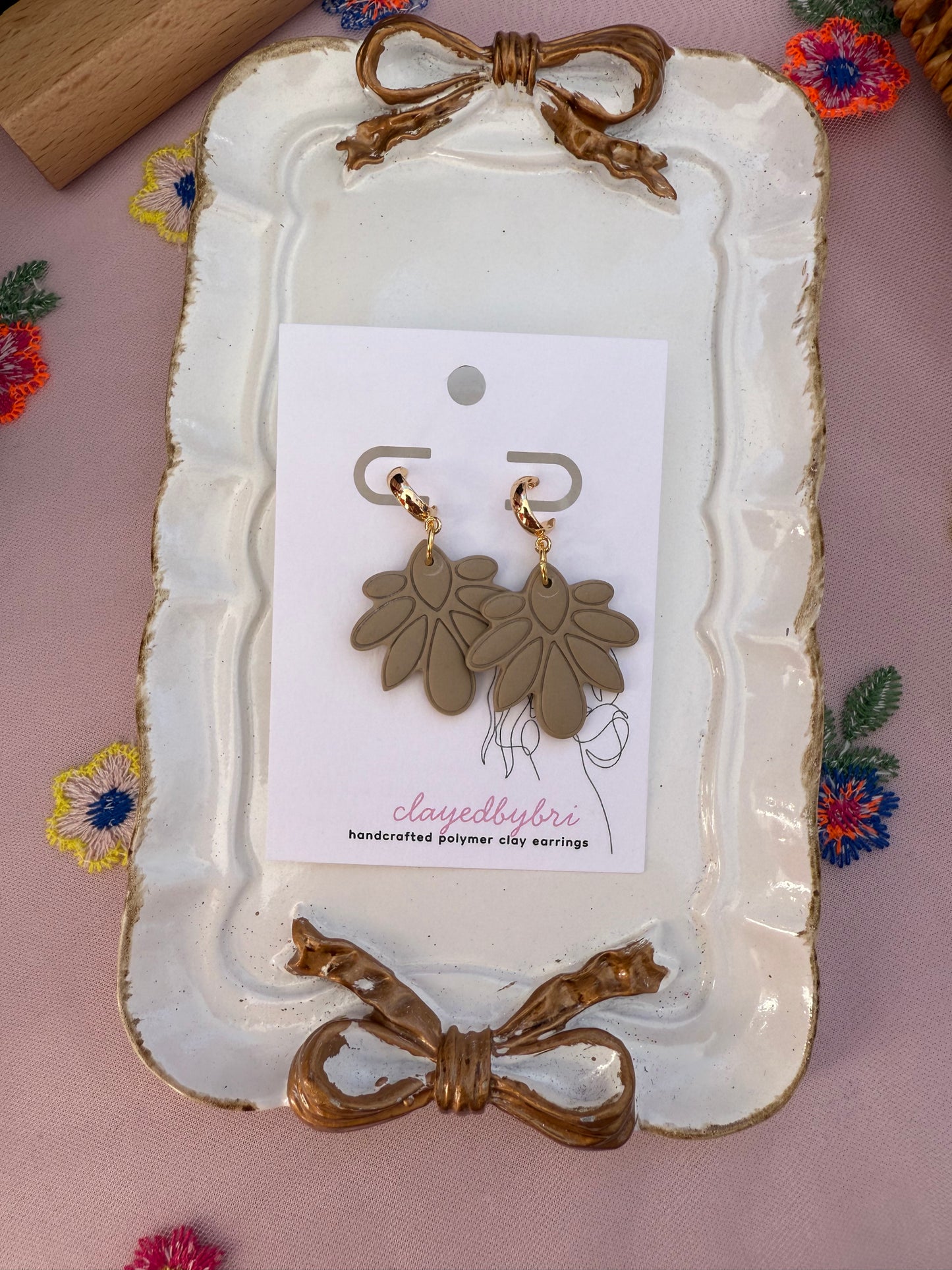 Brown Floral Dangles