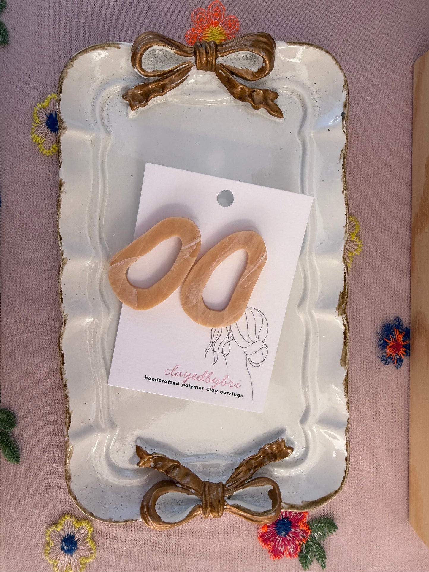 Light Brown Funky Oval Shaped Earrings