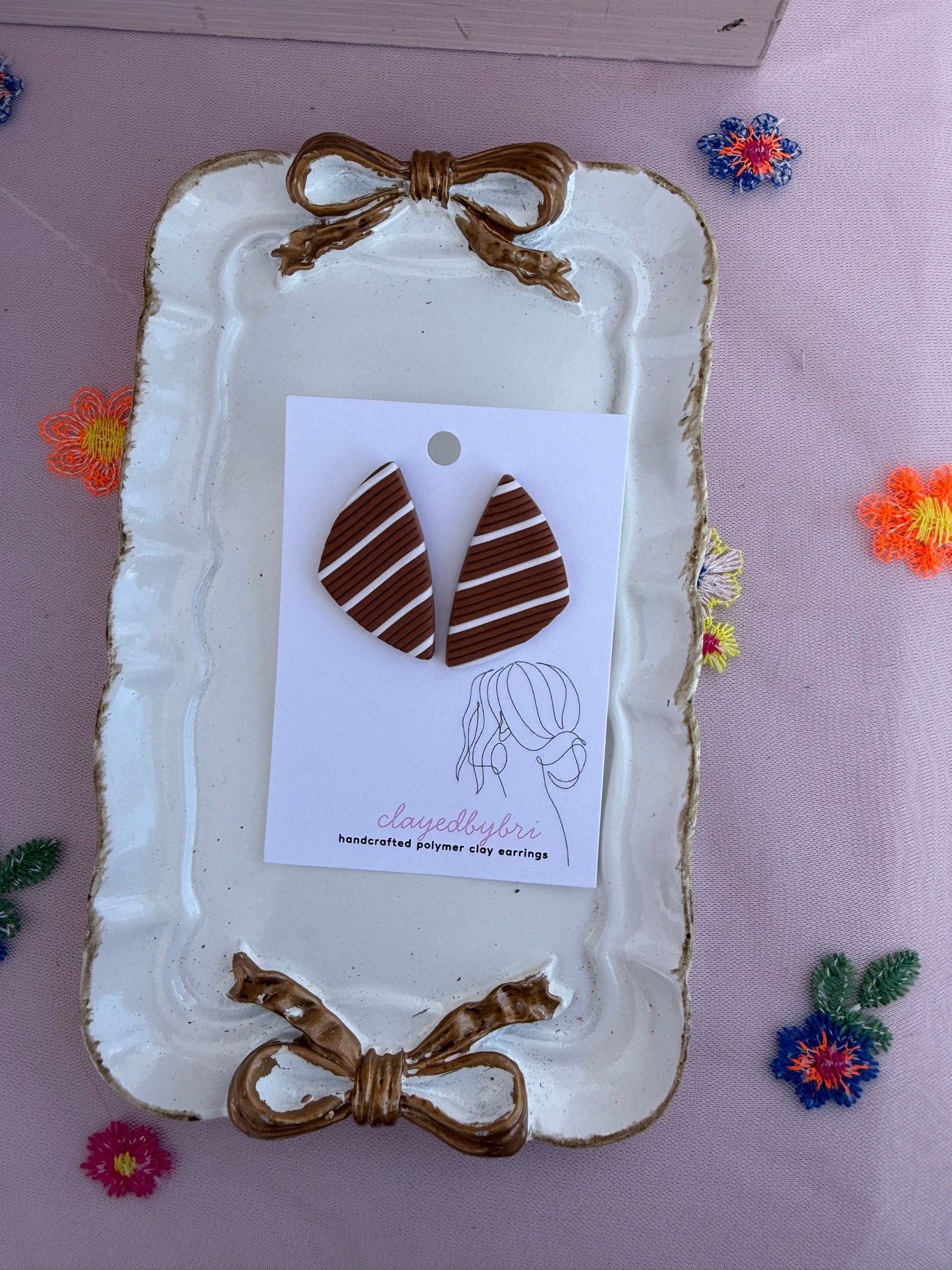 White & Brown Striped Studs