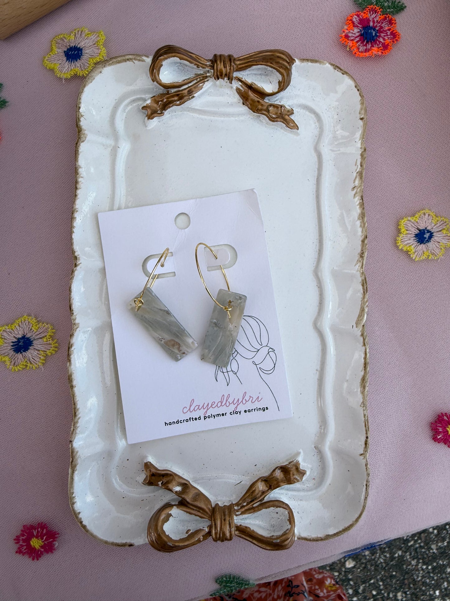 Marbled Light Blue & Gold Hoops