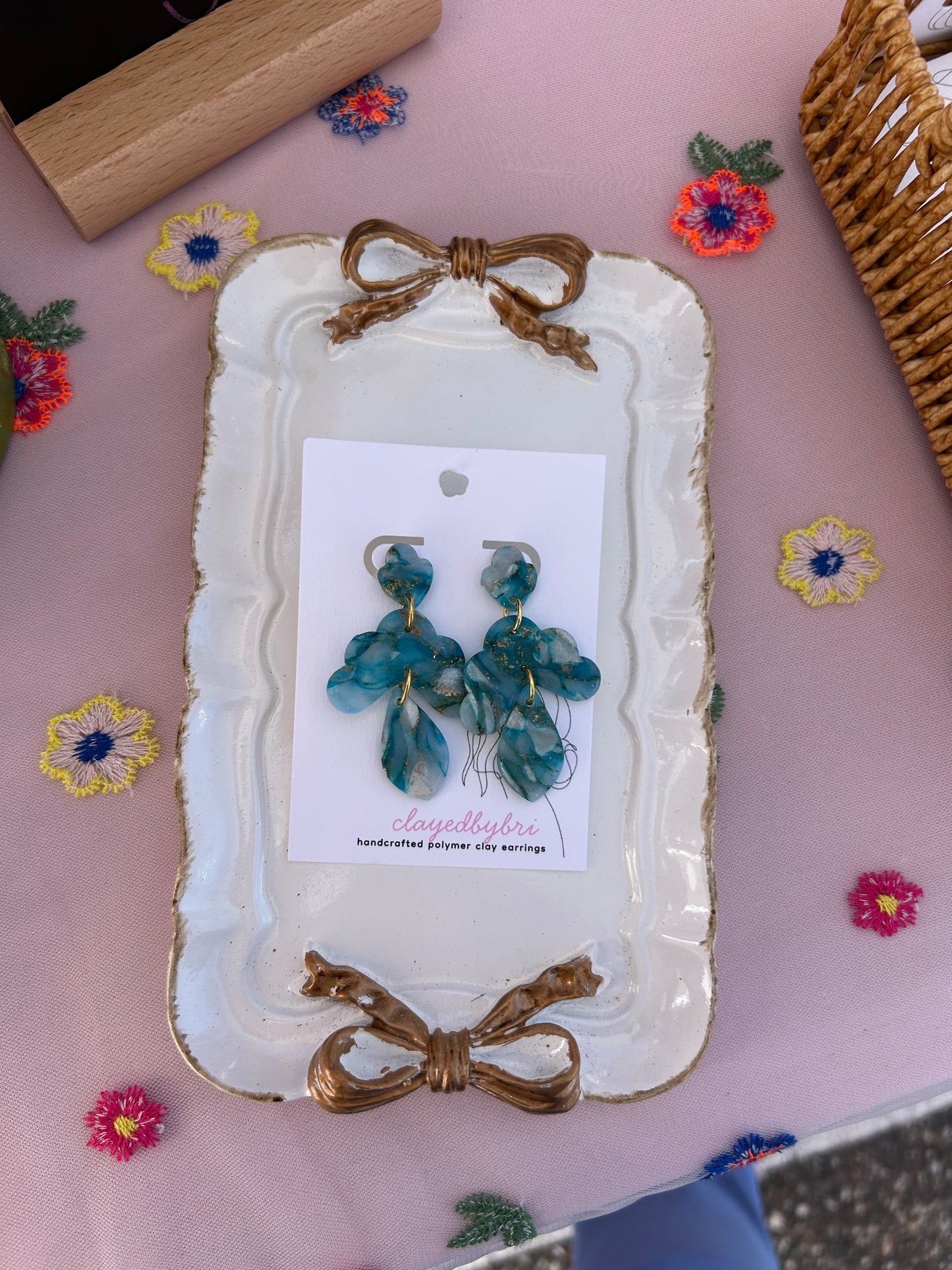 Blue Marbled Dangle Earrings