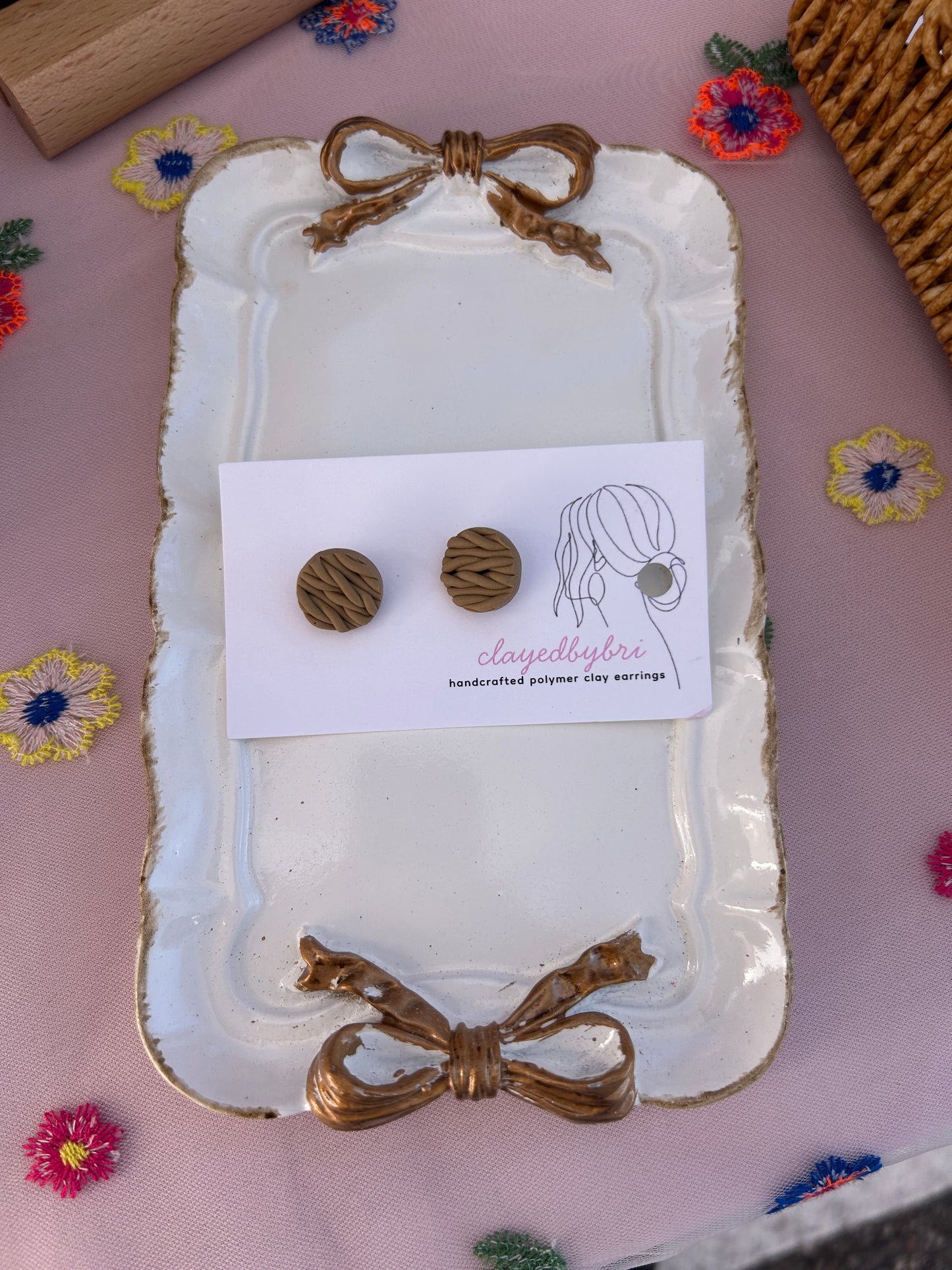 Tan Braided Round Studs