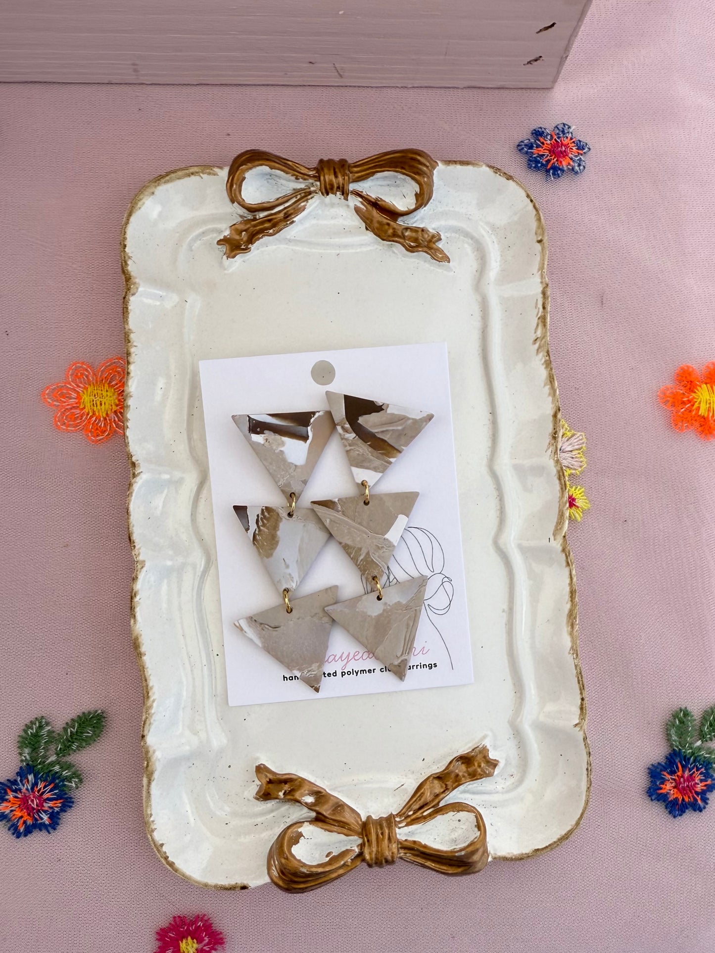 Brown & White Triple Triangle Dangles