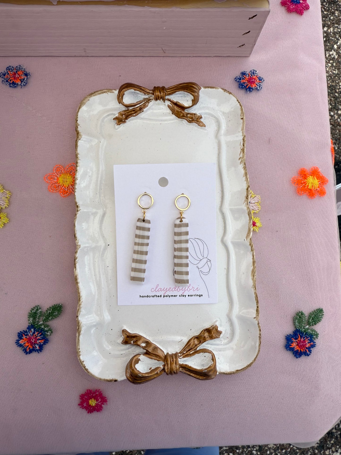 White & Light Brown Striped Dangles