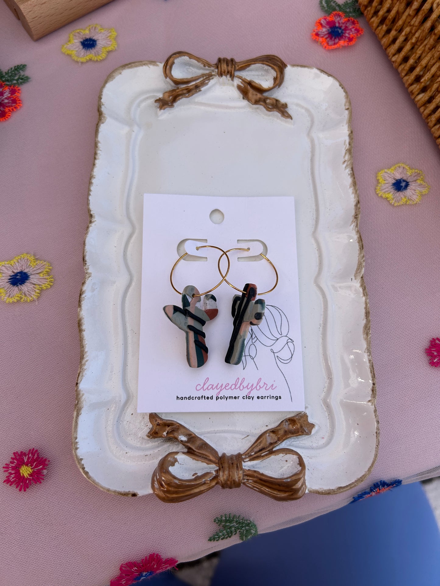 Patterned Cactus Hoops