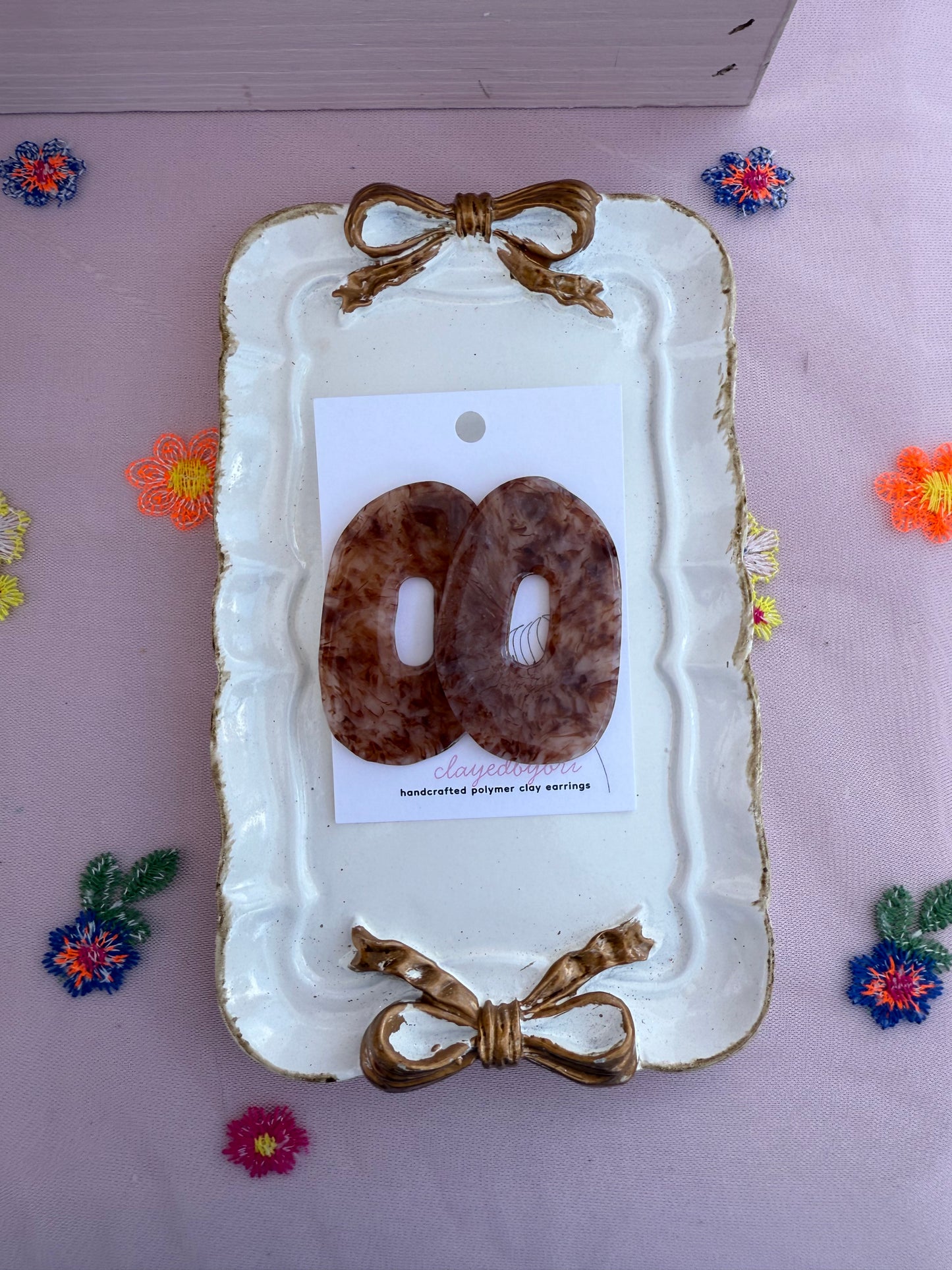 Brown Marble Oval Shape Earrings