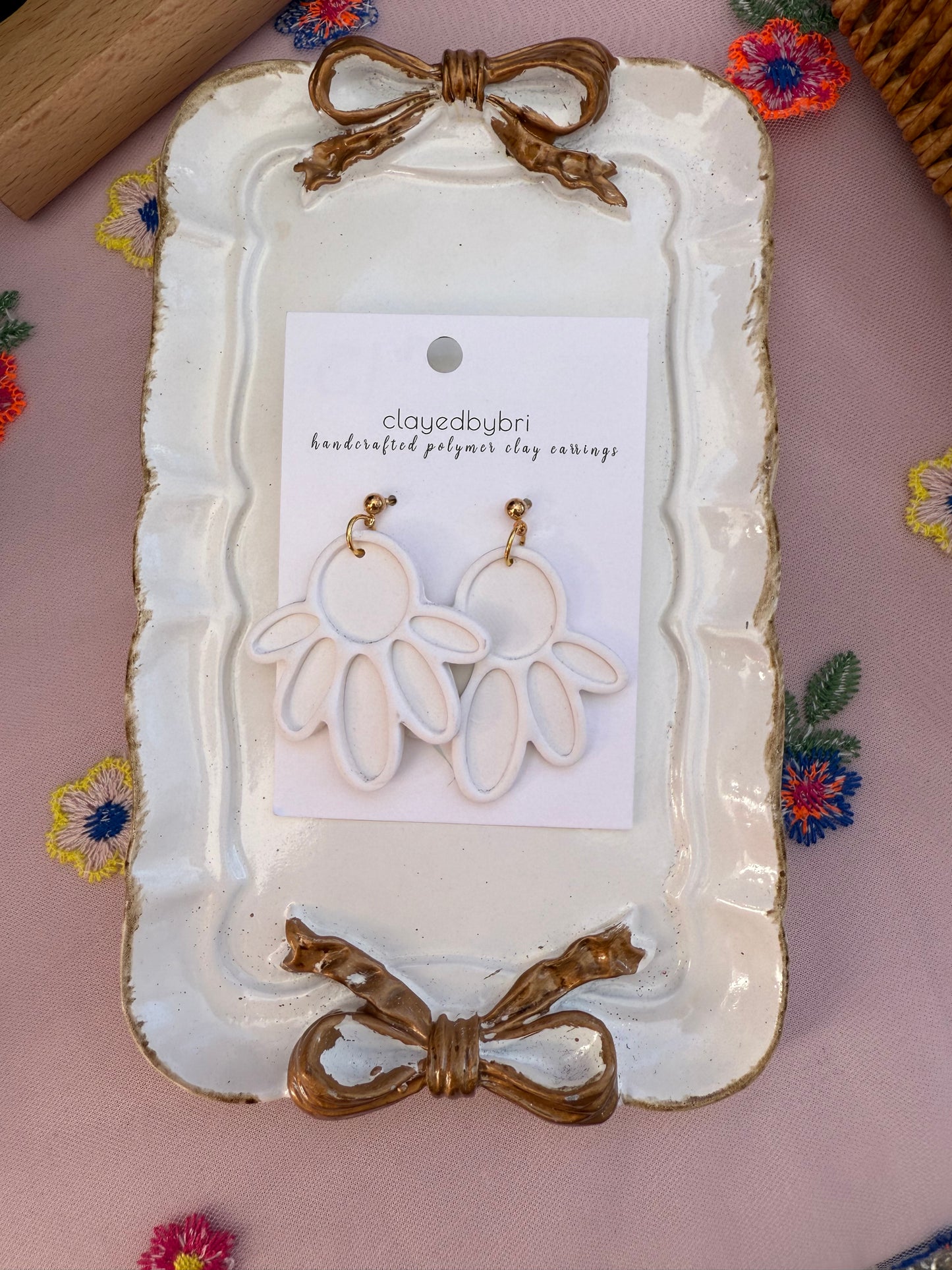 White Floral Dangles