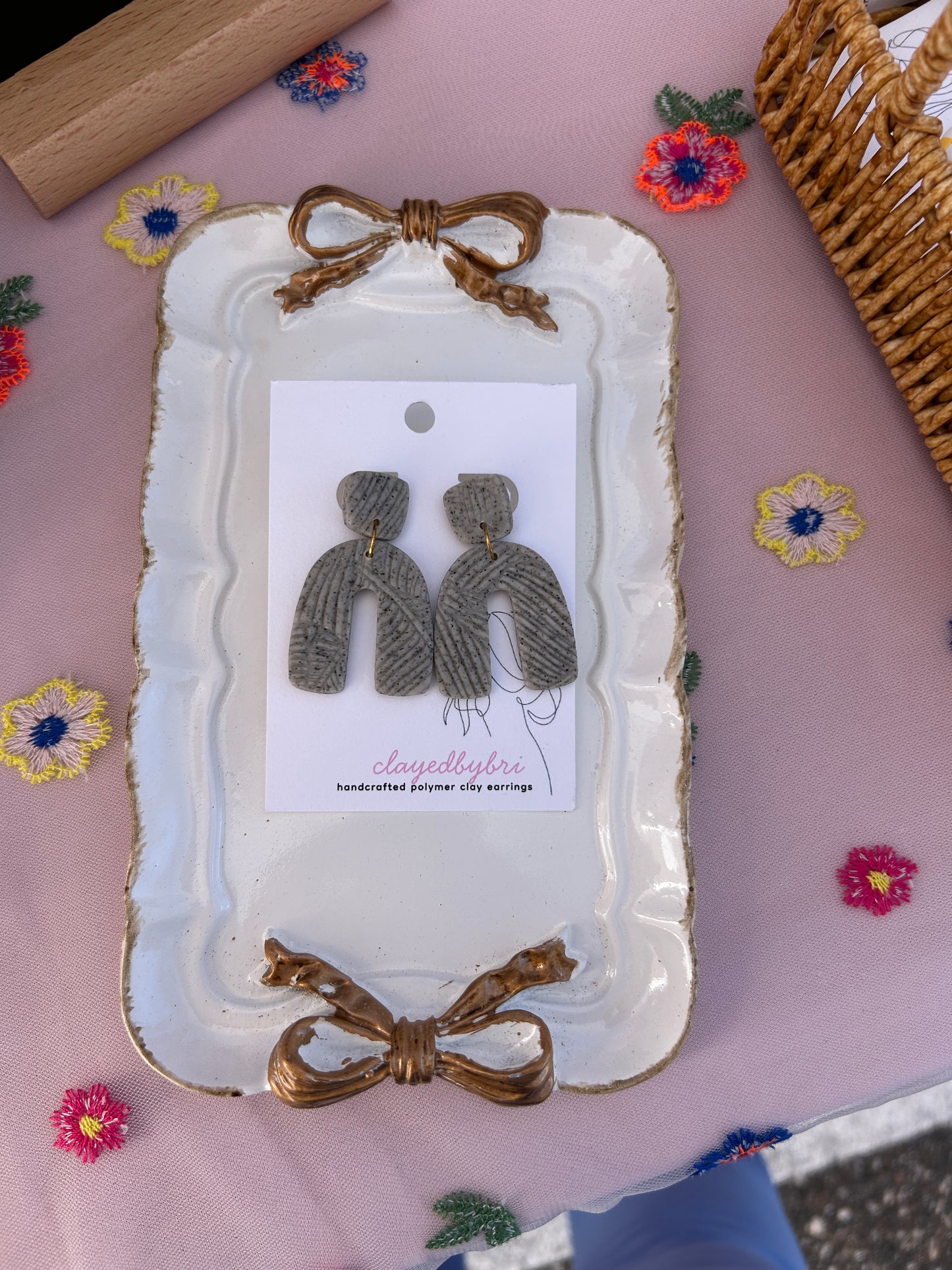 Gray Patterned Dangle Earrings