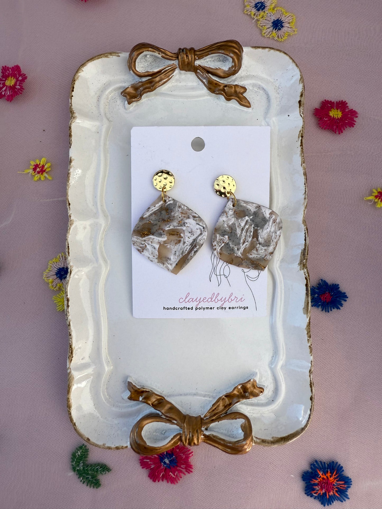 Gray, White, Gold Marbled Dangles