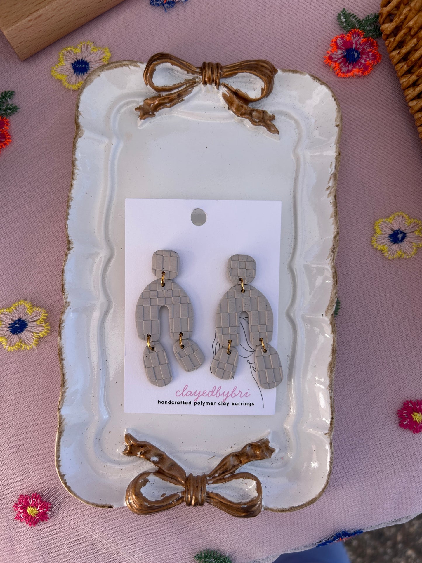 Gray Checkered Pattern Dangles