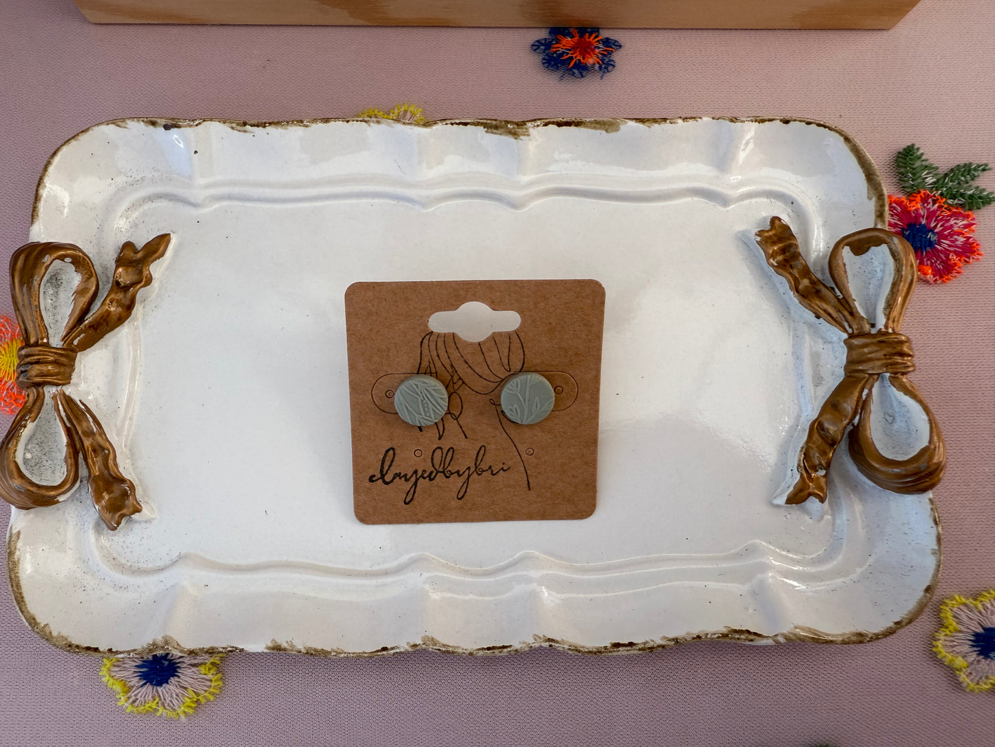 Sage Green Patterned Studs