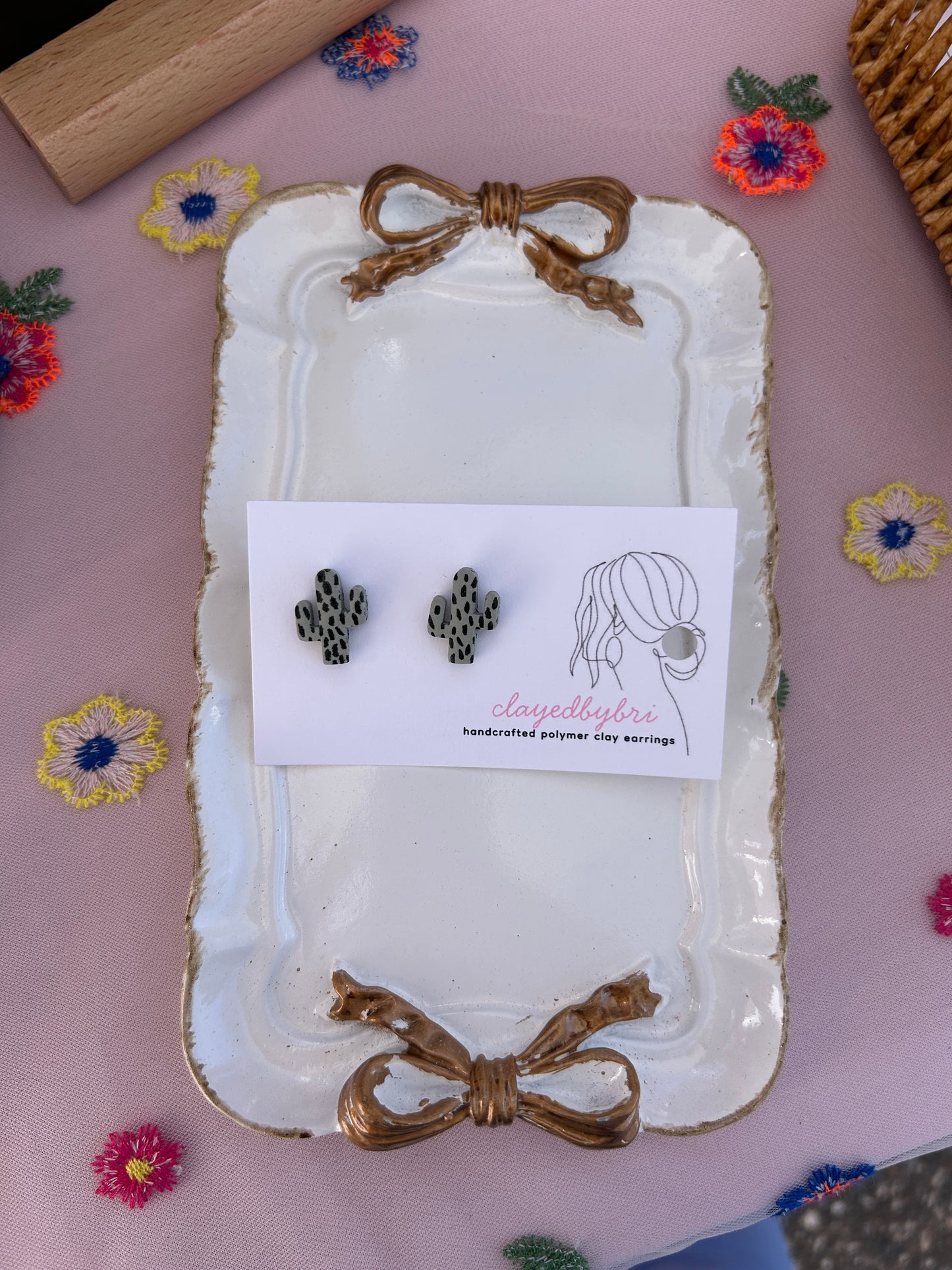 Light Blue & Black Cactus Stud Earrings