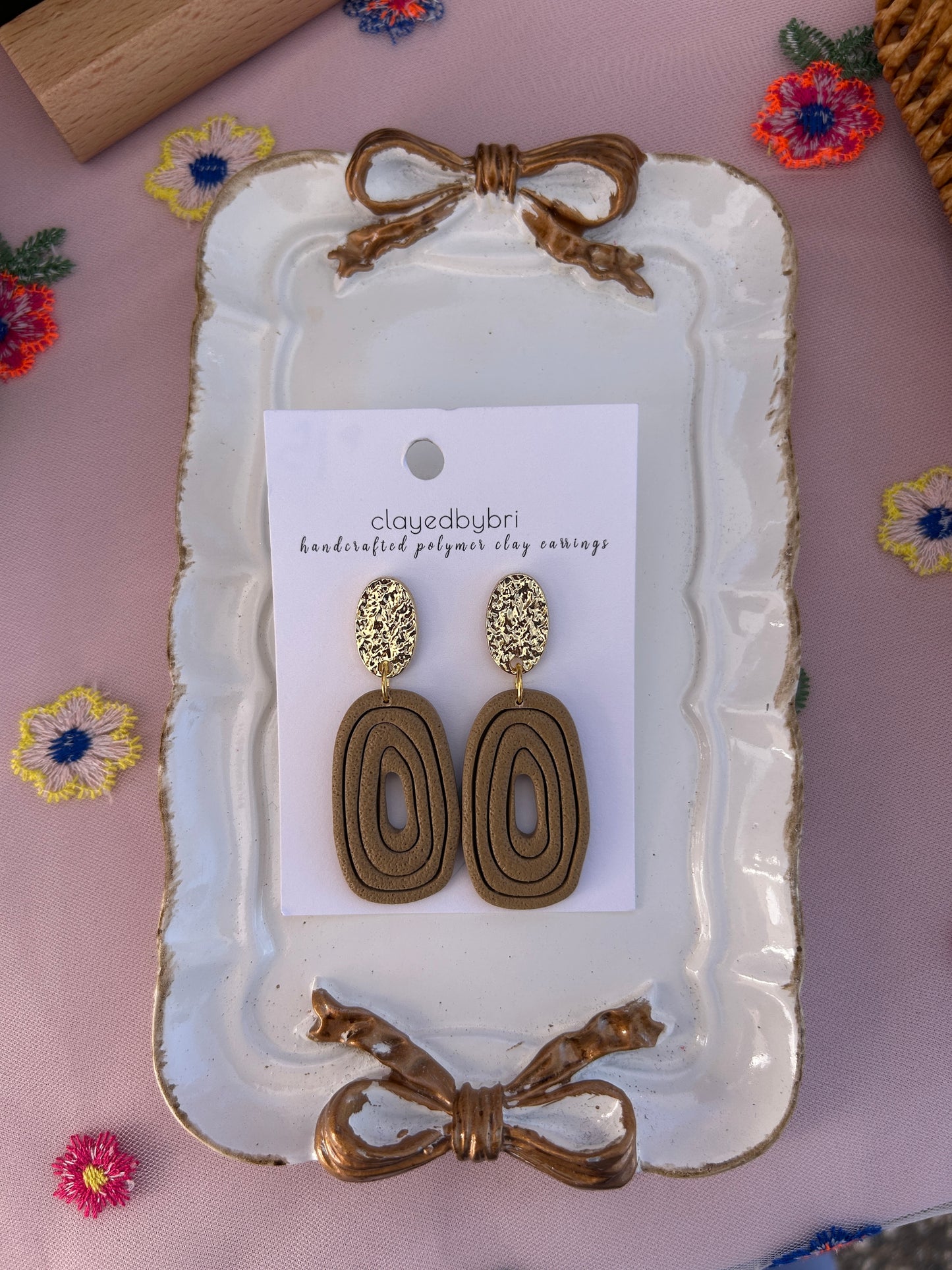 Brown & Gold Oval Shaped Dangles