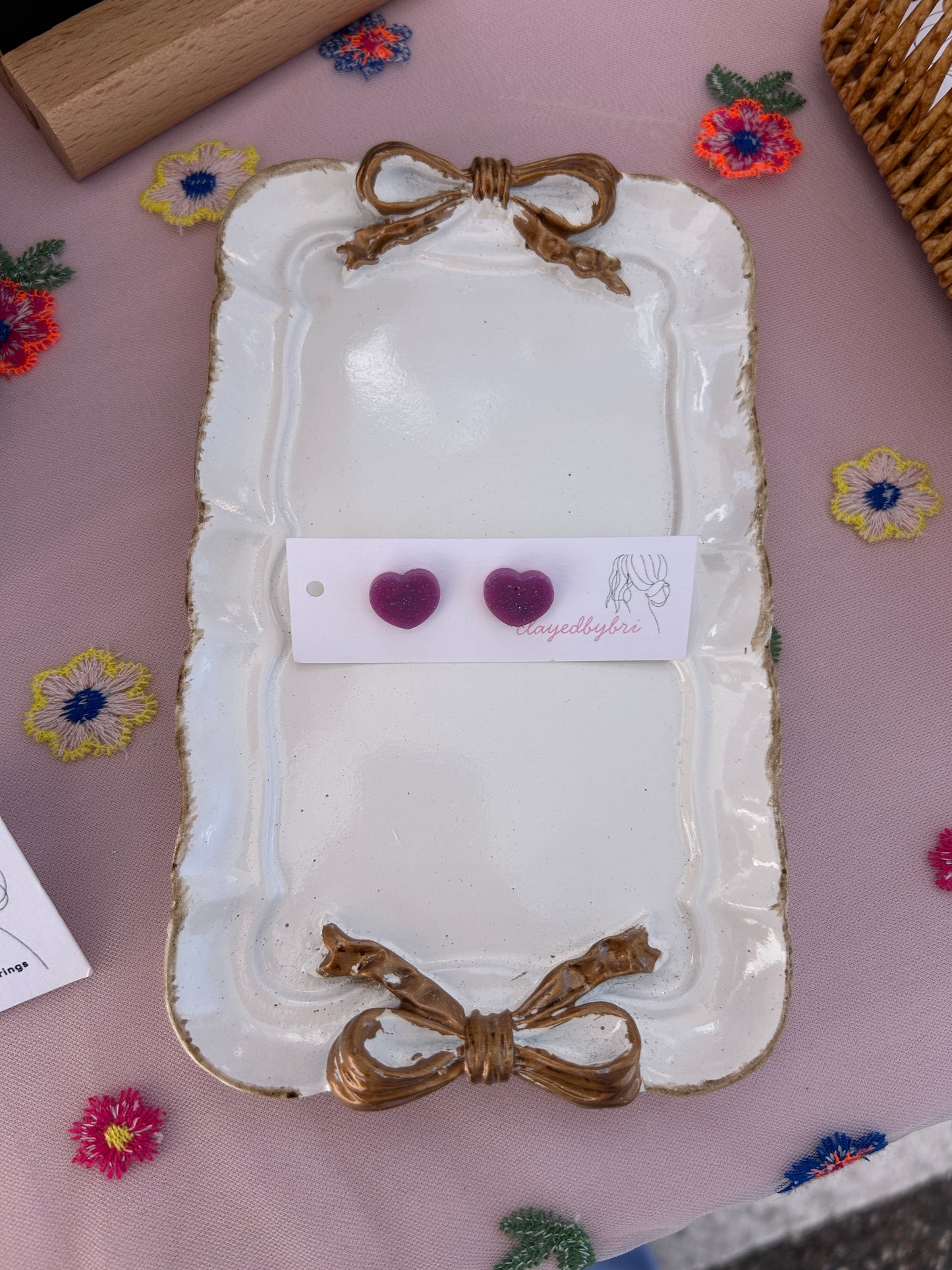 Purple Sparkle Heart Studs