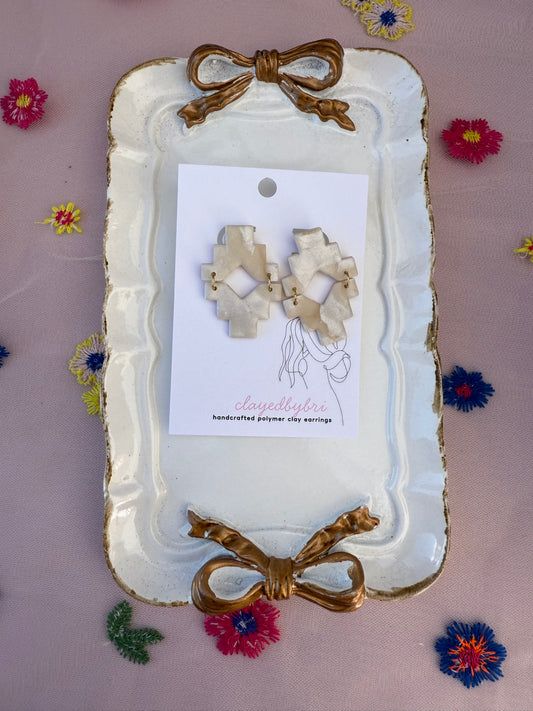 White & Brown Marbled Aztec Dangles