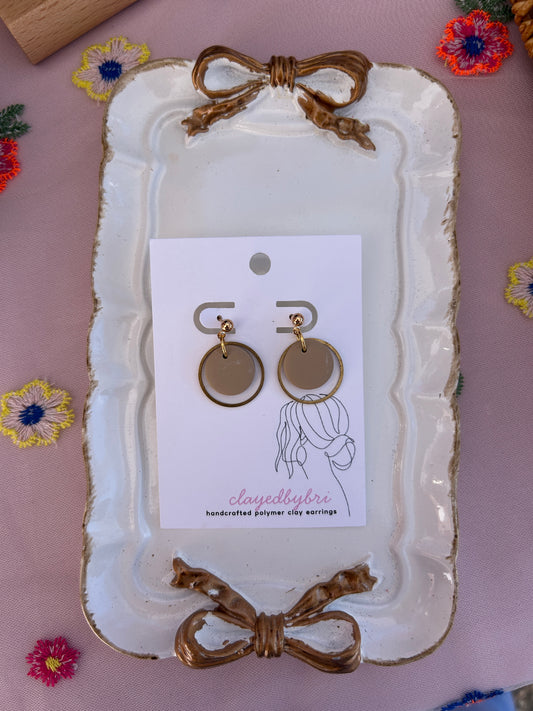 Tan and Gold Dangle Earrings