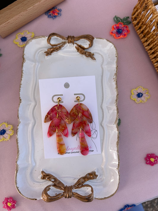 Red, Orange, Gold Tiered Marbled Dangle Earrings