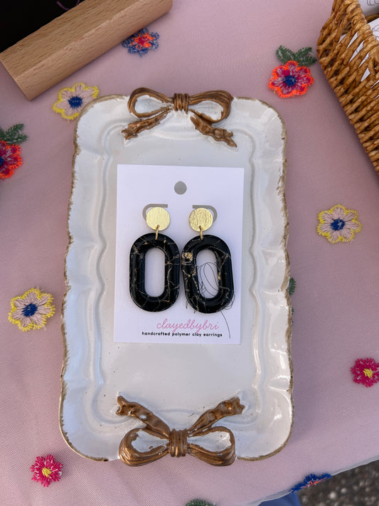 Black and Gold Oval Shaped Dangle Earrings