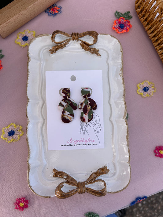 Purple, Green, White, and Gold Dangle Earrings