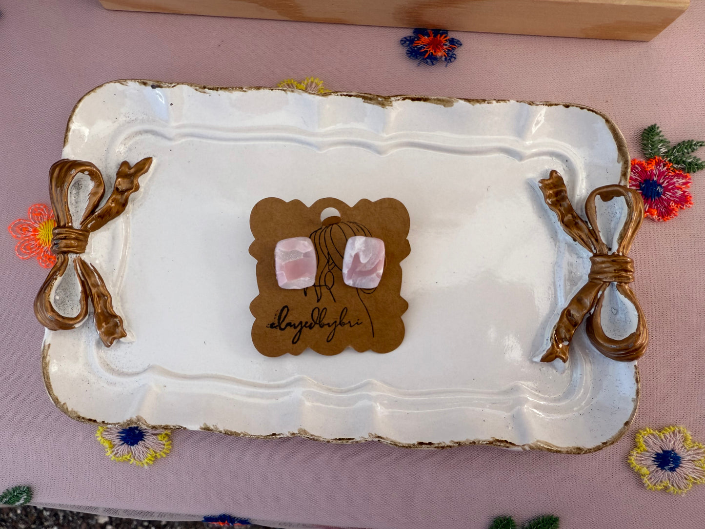 Pink and White Marbled Studs