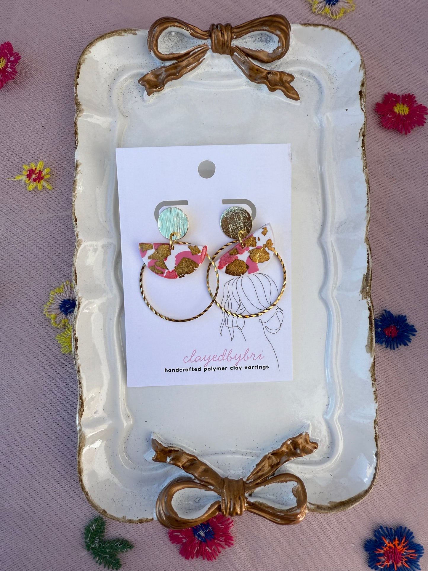 Pink, Gold, White Marbled Hoops