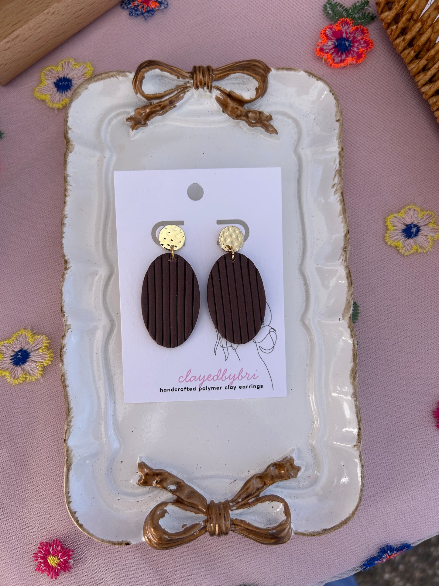 Purple and Gold Oval Shaped Dangle Earrings