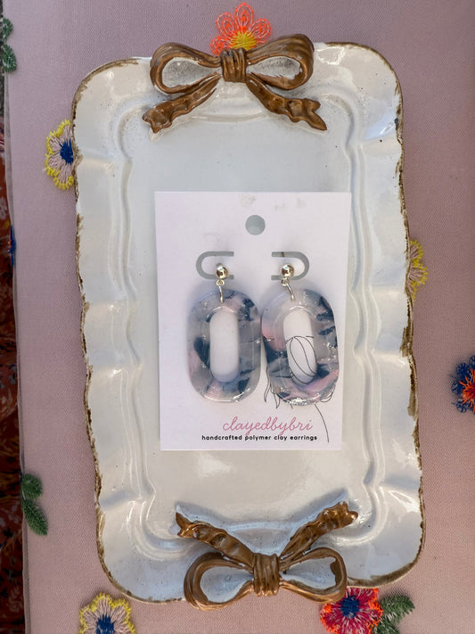 Blue, Pink, White, Silver Marbled Oval Dangles