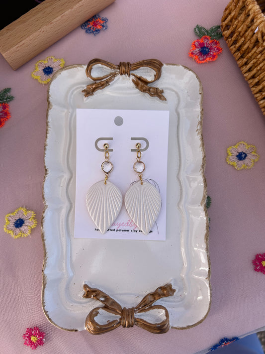 White Fan Dangle Earrings