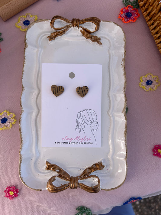 Tan with Black Lines Heart Shaped Studs