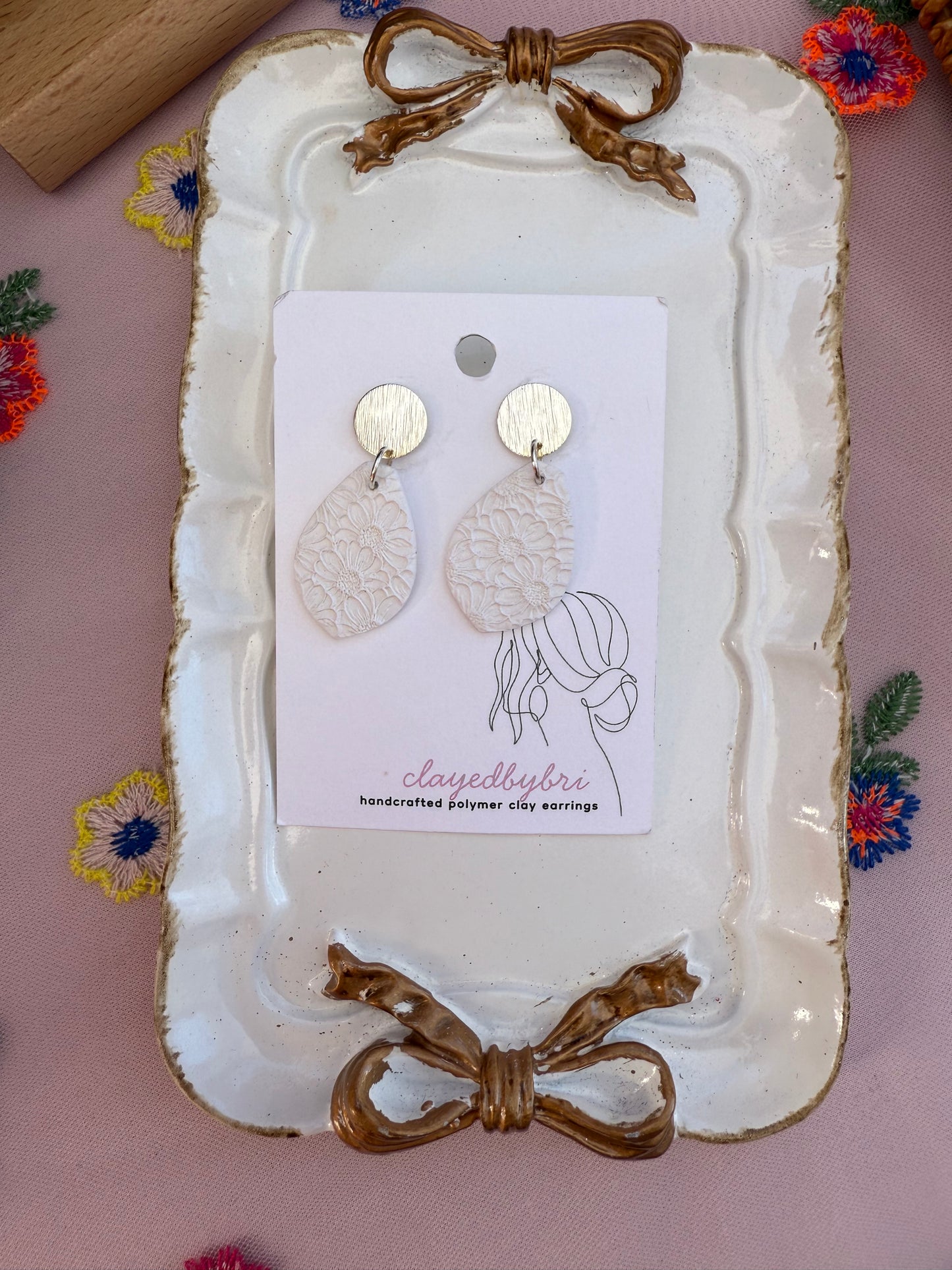 White Floral Pattern Dangles