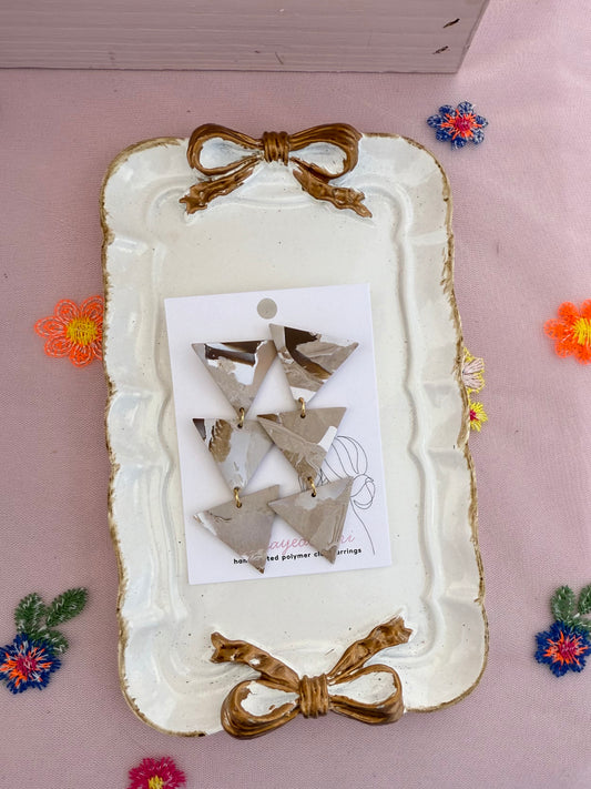 Brown & White Triple Triangle Dangles
