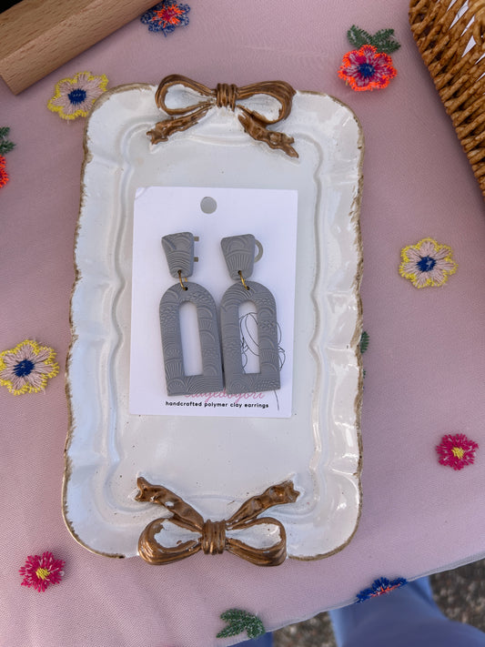 Gray Patterned Arch Dangle Earrings