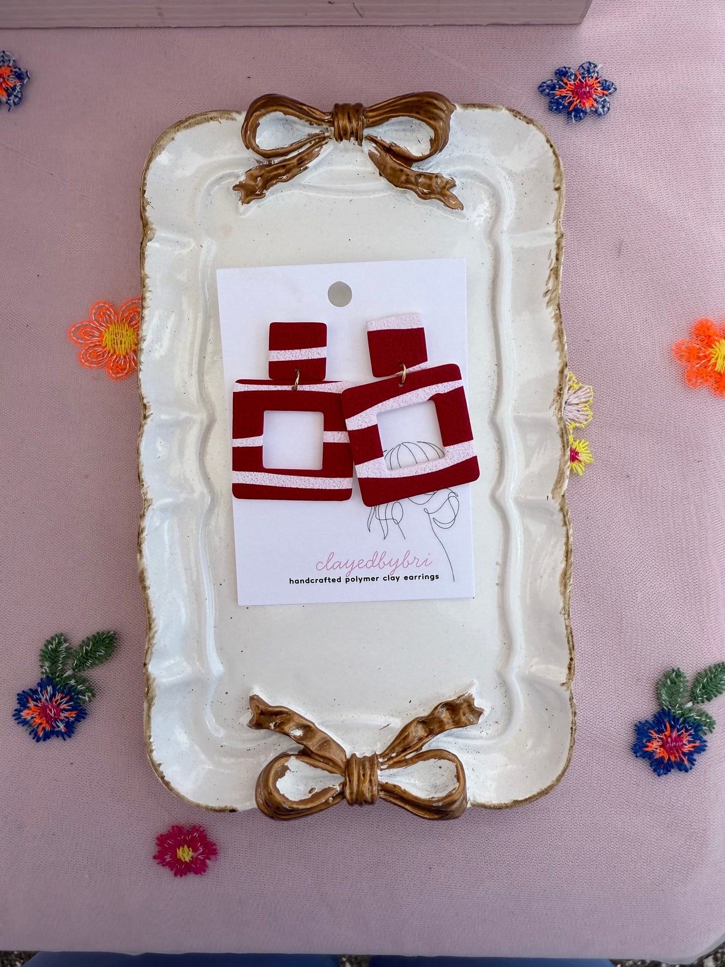 Red & White Square Dangles