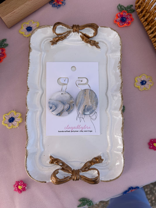 Round Blue, White, Gold Hoops