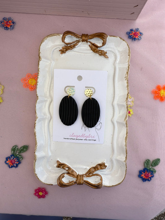 Black & Gold Oval Striped Dangles