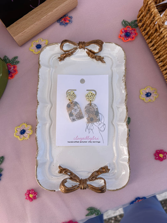 Sunflower Pattern Gold Dangles