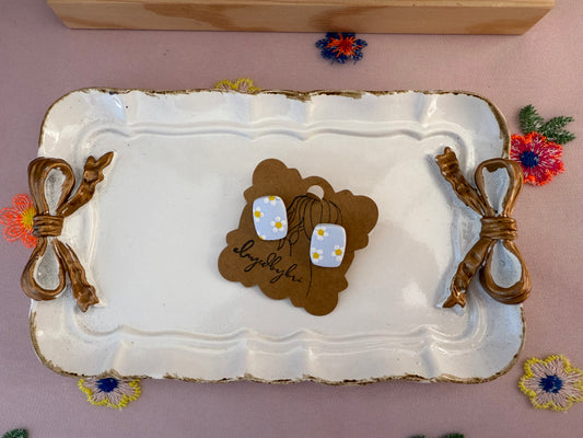 Blue Studs with Hand Painted Daisies