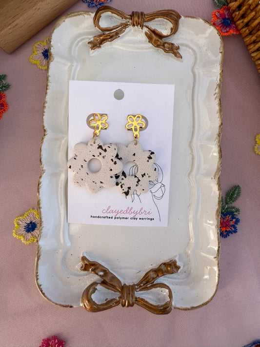 White and Brown Speckled Floral Dangles