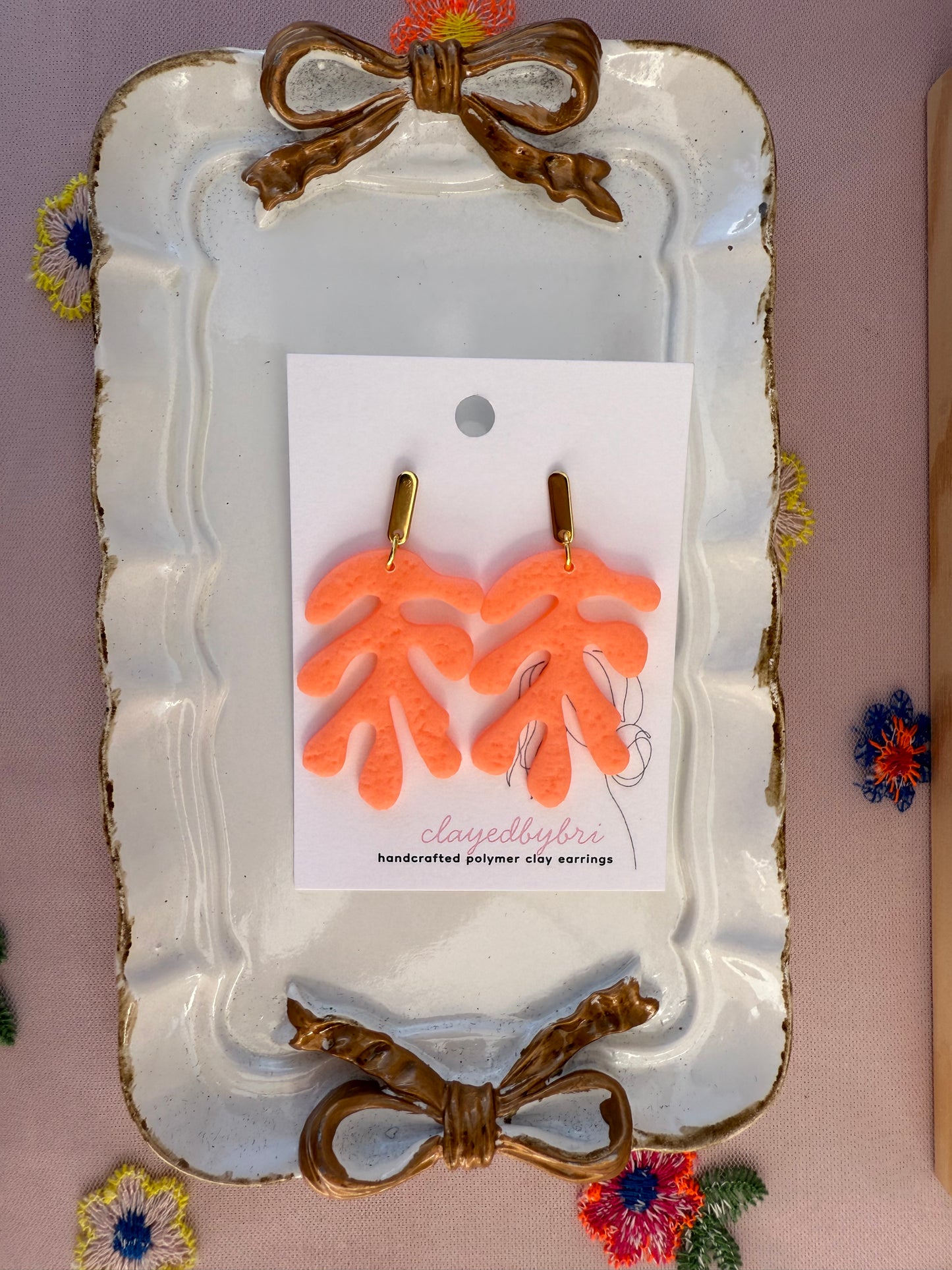 Bright Orange Coral Summer Earrings