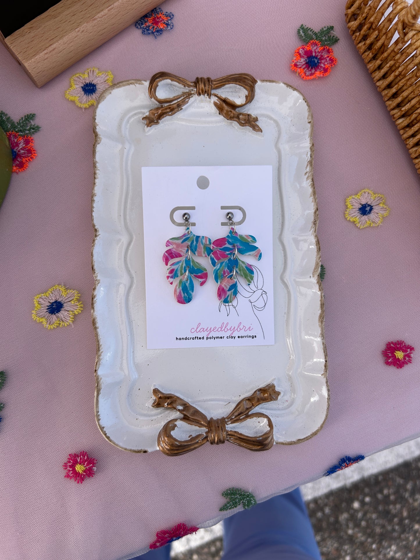 Blue, Green, Pink Vibrant Tiered Dangle Earrings