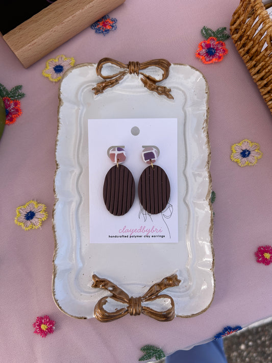 Striped Purple Oval Shaped Dangle Earrings