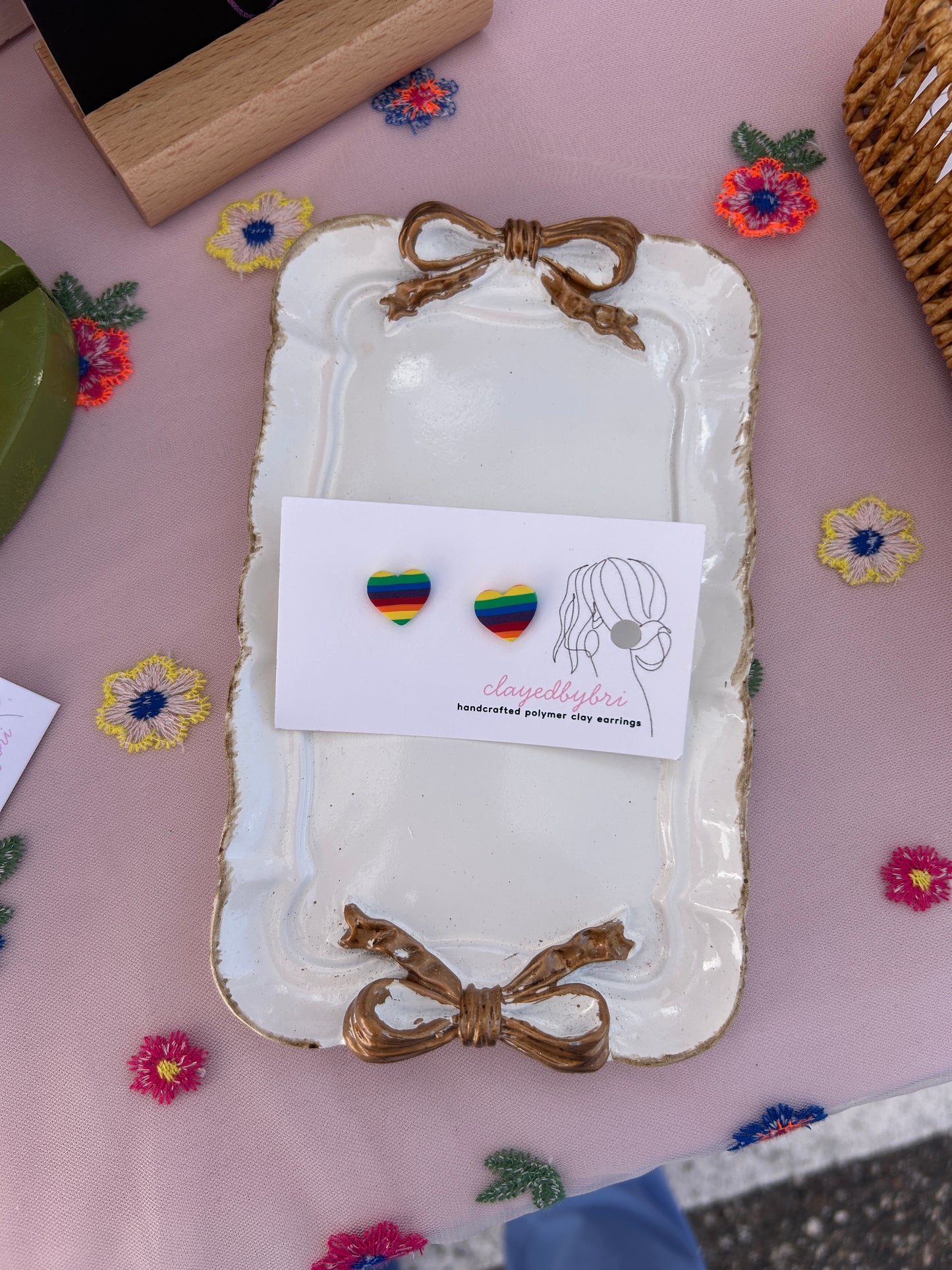 Striped Rainbow Heart-Shaped Stud Earrings