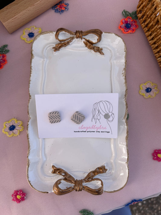 White with Black Lines Square Shaped Studs