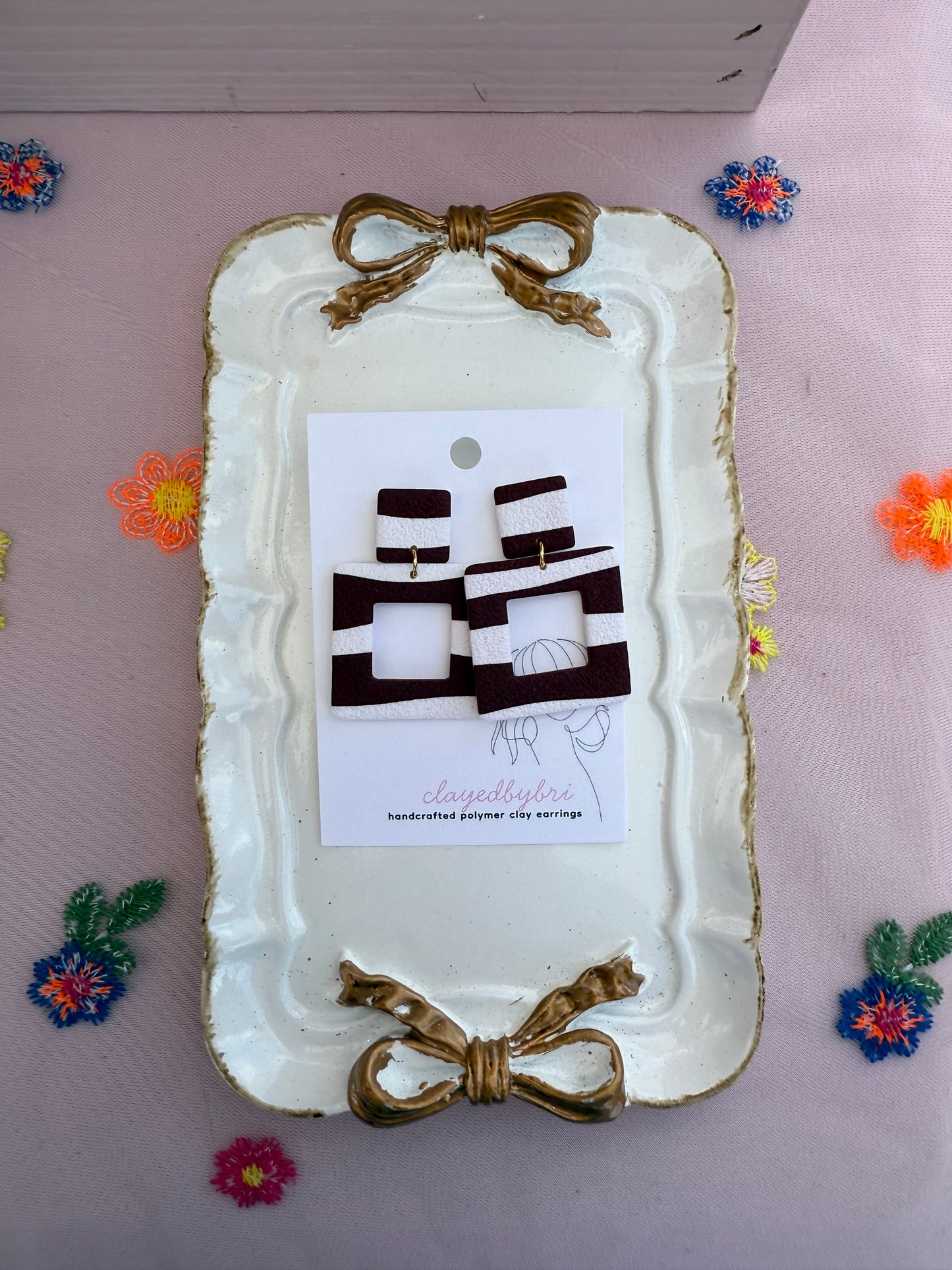 Black and White Striped Square Dangles