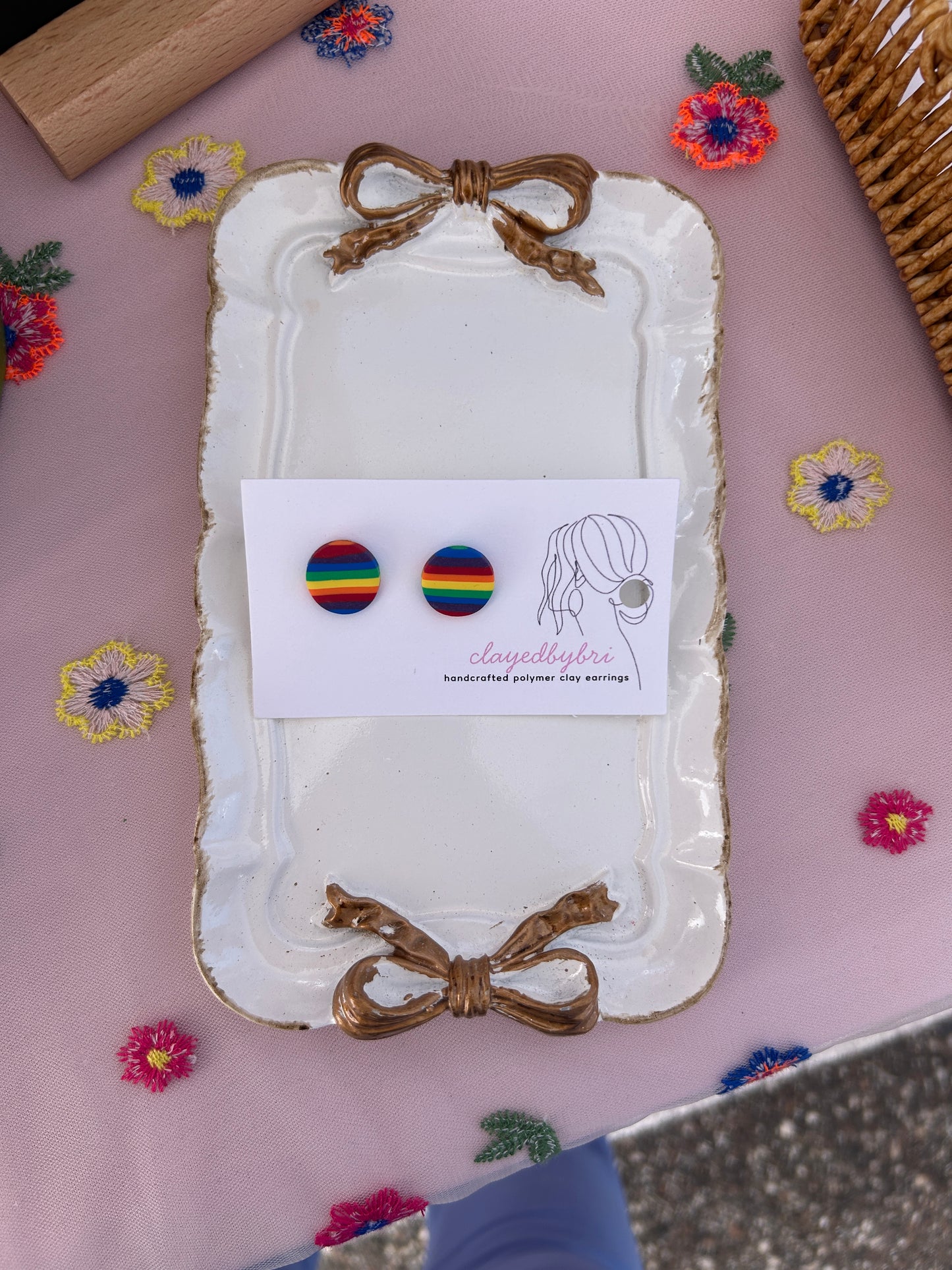 Round Rainbow Striped Stud Earrings