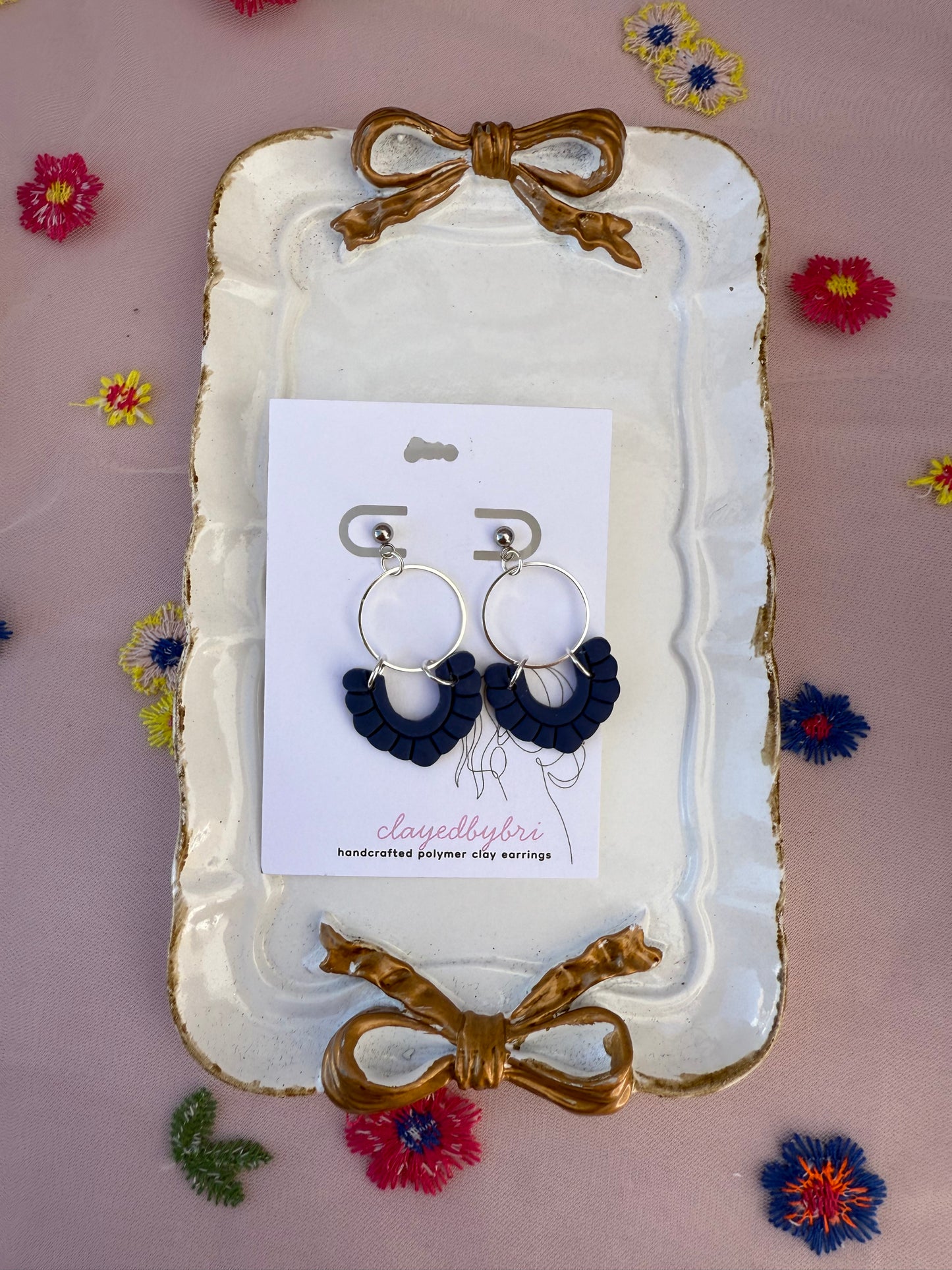 Dark Blue and Silver Dangle Earrings